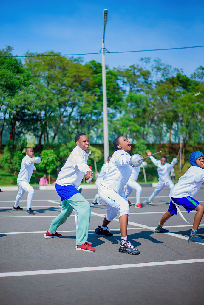 Youth fencing training session
